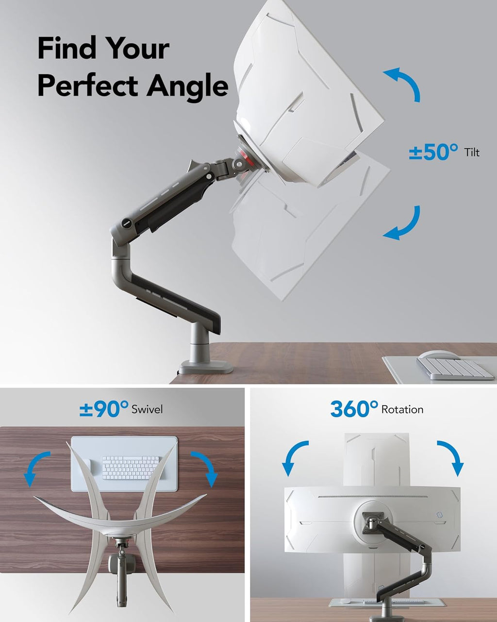 TitanLift Heavy Duty Monitor Arm for Screens up to 49", Holds 44 lbs, Aluminum Ultrawide Screen Monitor Mount, Fully