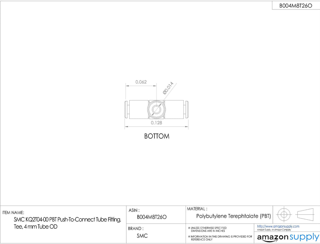 SMC KQ2T04-00A PBT Push-to-Connect Tube Fitting, Union Tee, 4 mm Tube OD (Pack of 10)