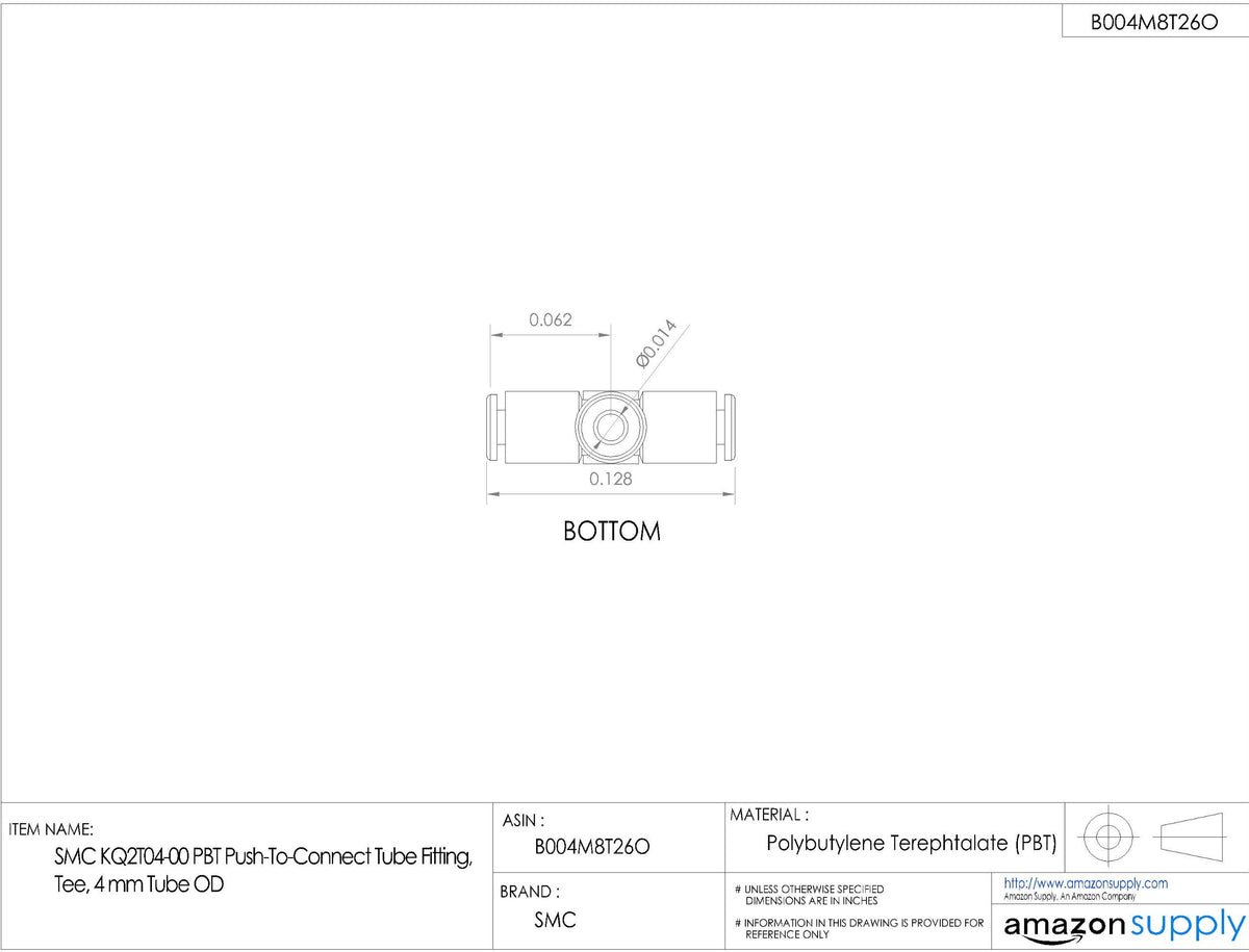 SMC KQ2T04-00A PBT Push-to-Connect Tube Fitting, Union Tee, 4 mm Tube OD (Pack of 10)