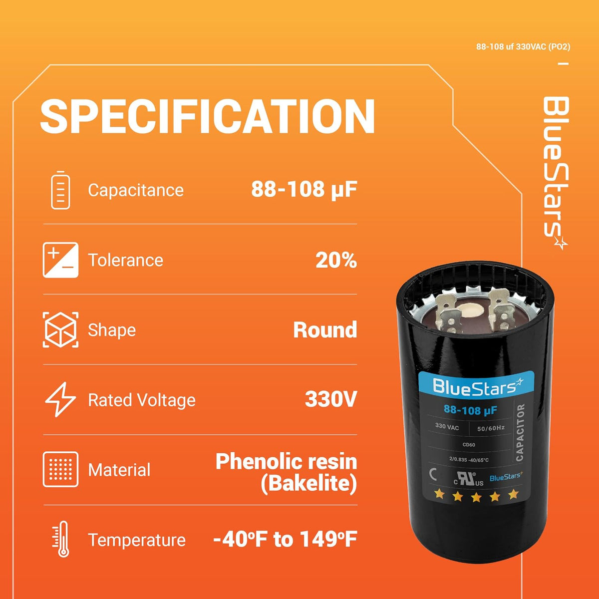 [2025 Updated] BlueStars 88-108 uF MFD 330VAC CD60 Motor Start Capacitor