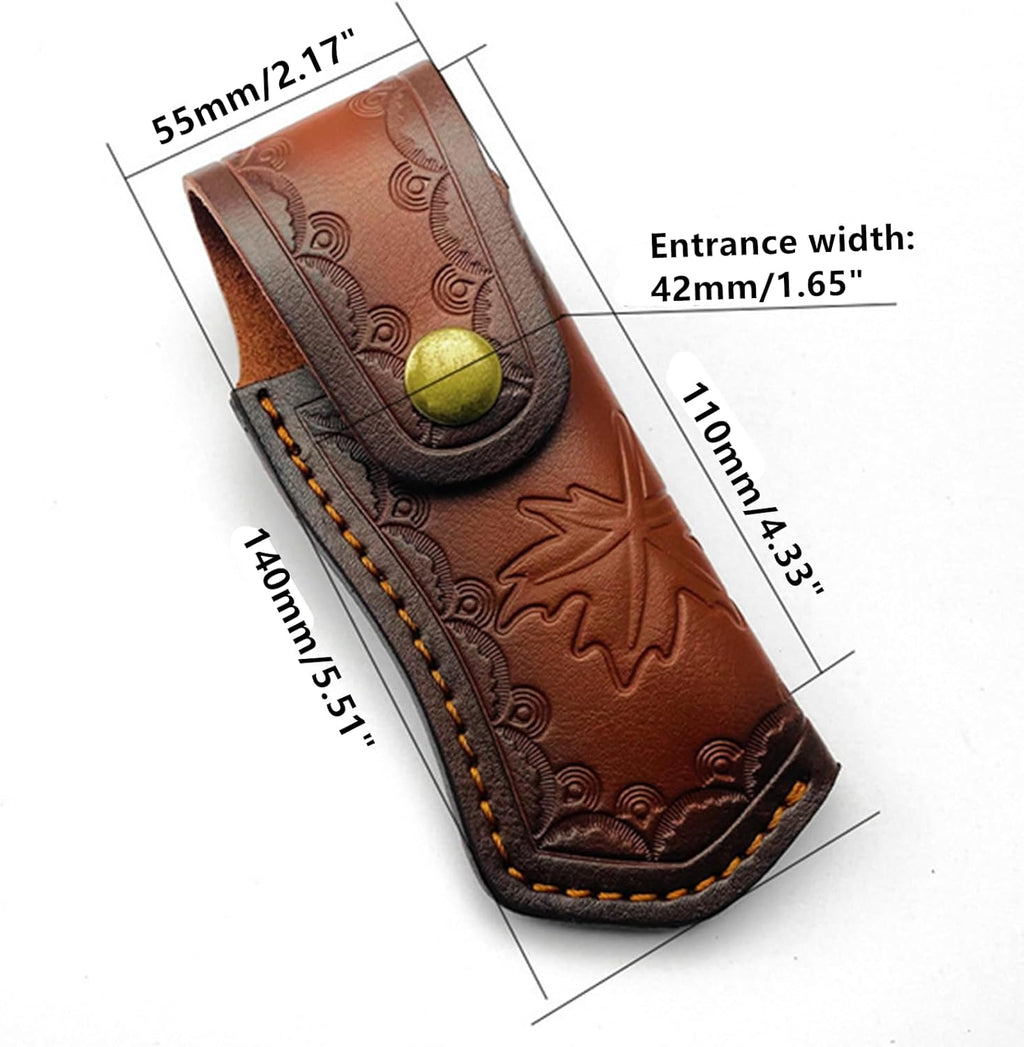 Leather Knife Sheath,Carry Snap Case for Pocket Folding Knife Waist Pouch EDC Holster Belt Loop Brown Outdoor Hunting