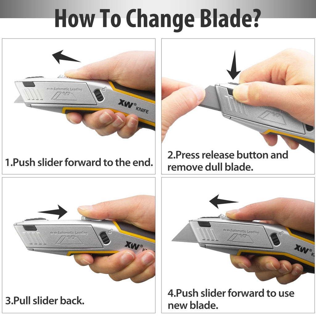 Heavy Duty Auto-loading Utility Knife,3-position Retractable Box Cutter with Total 5 Blades