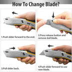 Heavy Duty Auto-loading Utility Knife,3-position Retractable Box Cutter with Total 5 Blades