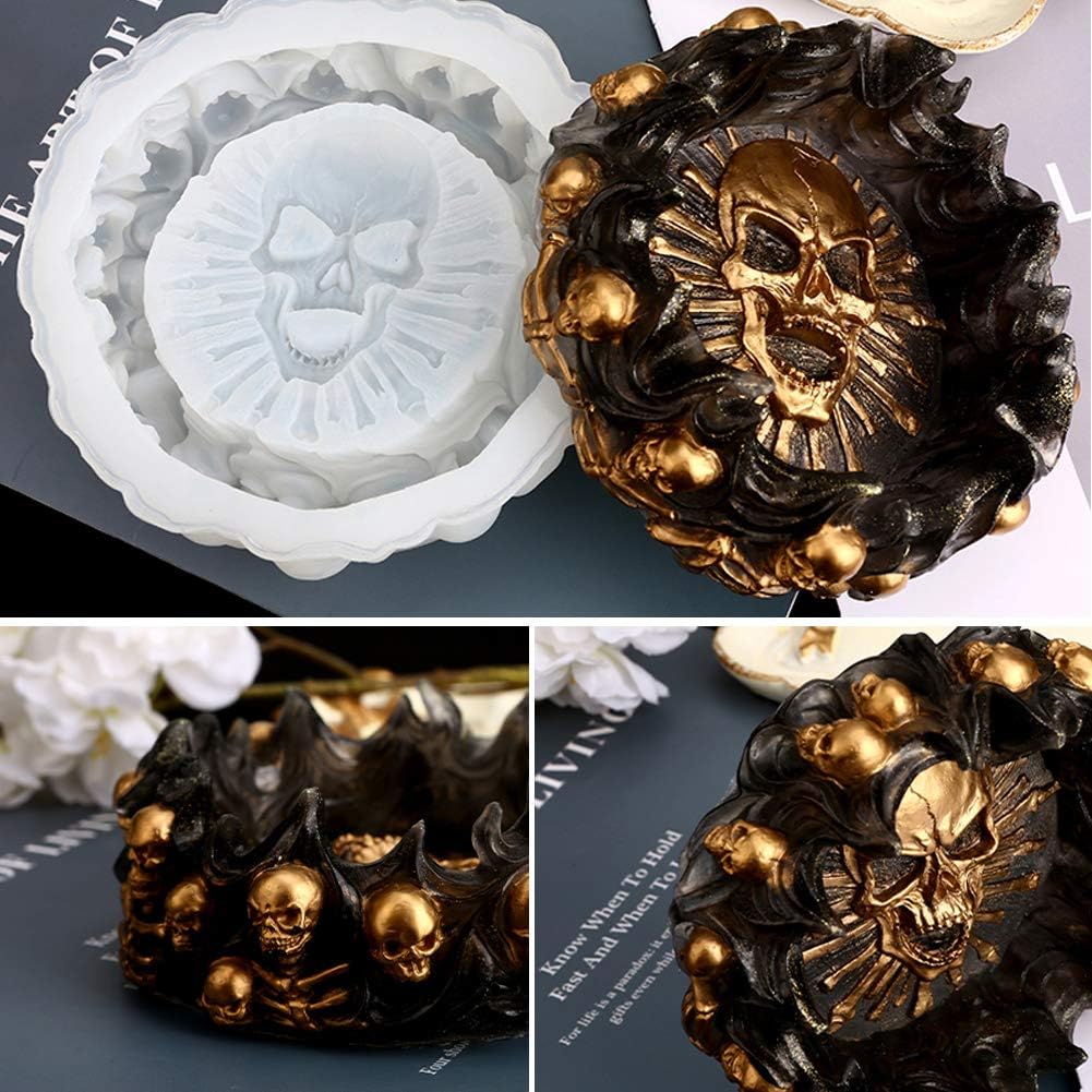 Resin Mold, Silicone Ashtray Mold Halloween Skull DIY Craft Gift Epoxy Resin Casting Molds Keletons Jewelry Storage
