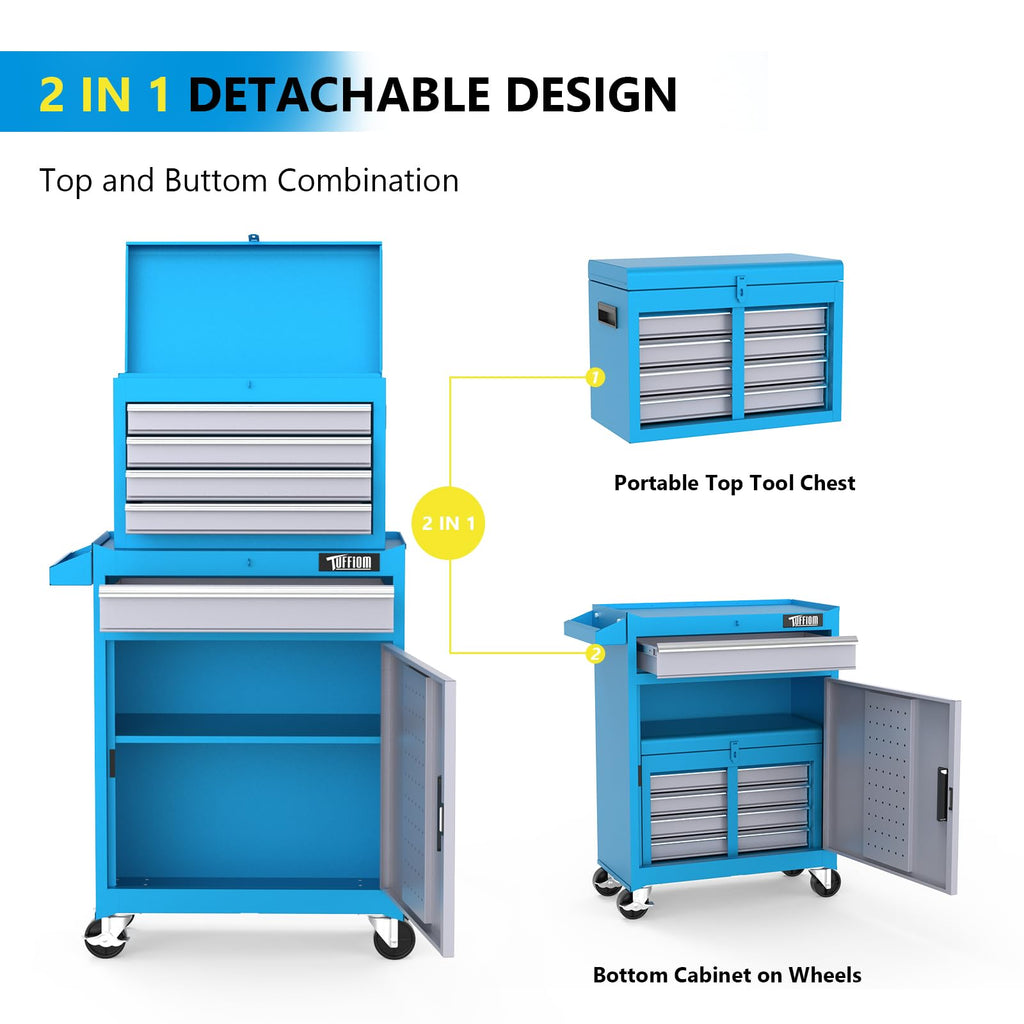 5-Drawer Rolling Tool Chest, Tool Storage Cabinet w/Drawers, Lockable Wheels, Detachable Top & Adjustable Shelf