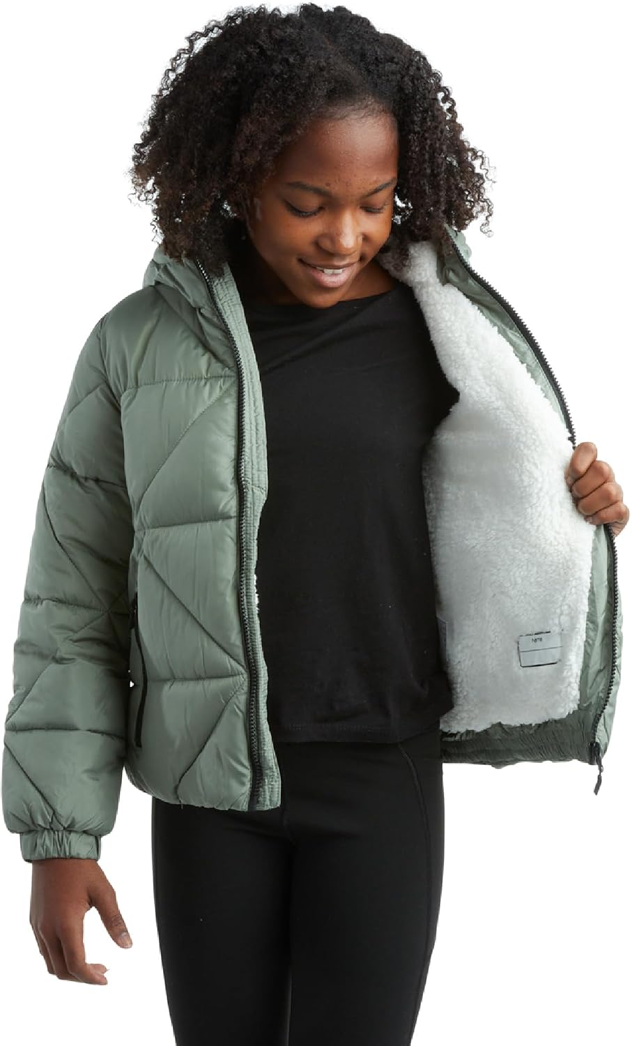 Girls Heavyweight Quilted Cropped Puffer Parka with Sherpa Lining | Plush Faux-Fur Trim, Wind-Blocking Hood, Deep