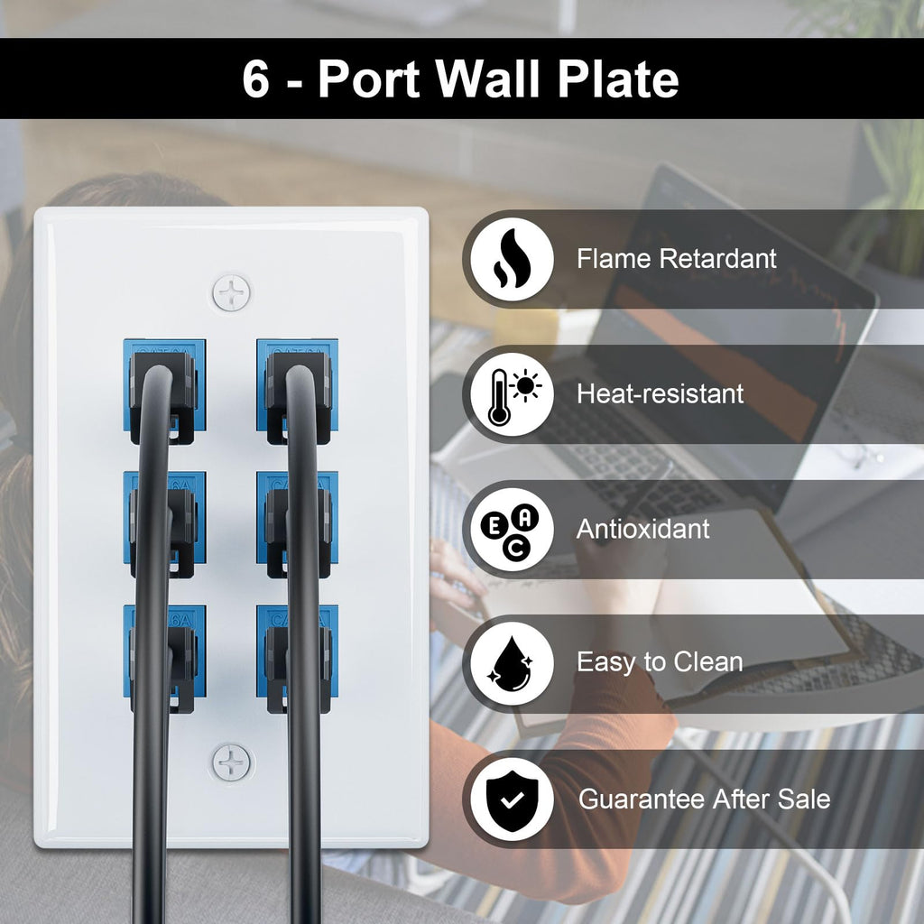 FGB 6-Port Keystone Wall Plate, for Keystone Jacks, 20-Pack, White