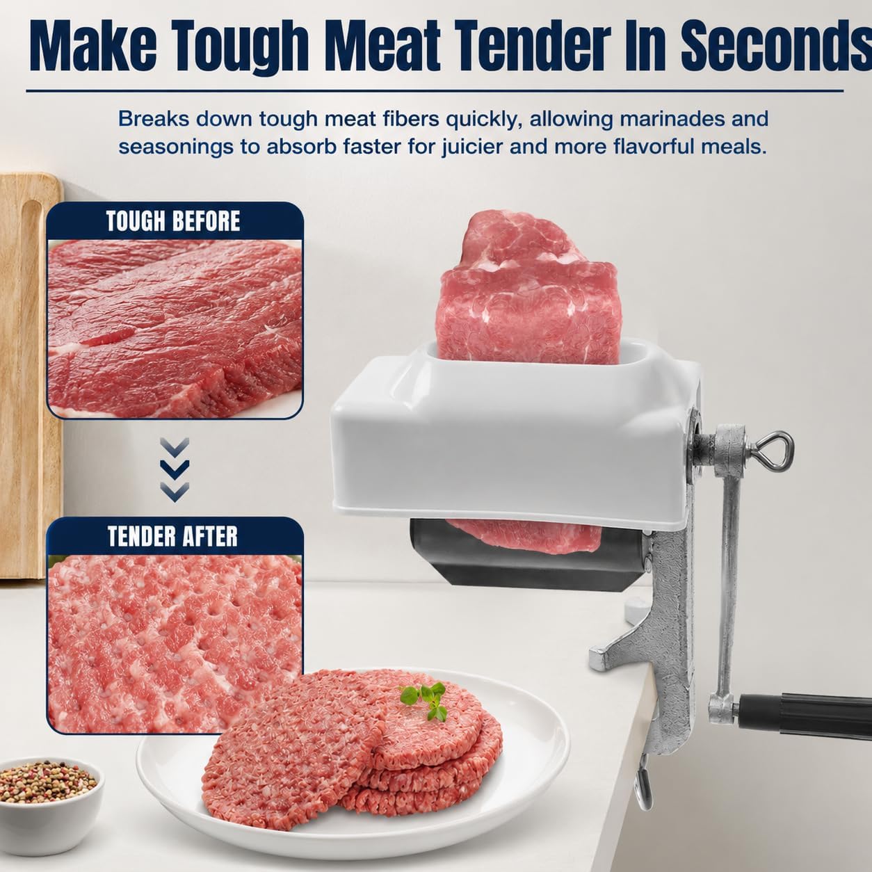 Manual Meat Tenderizer Cuber Tool, Heavy Duty Meat Tenderizer Machine, Desktop Clamp On Steak Flatten Cuber Rolling