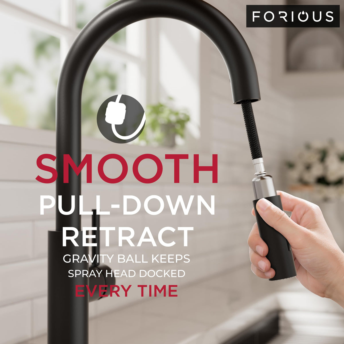 Kitchen Faucet with Pull Down Sprayer, Classic High Arc Black