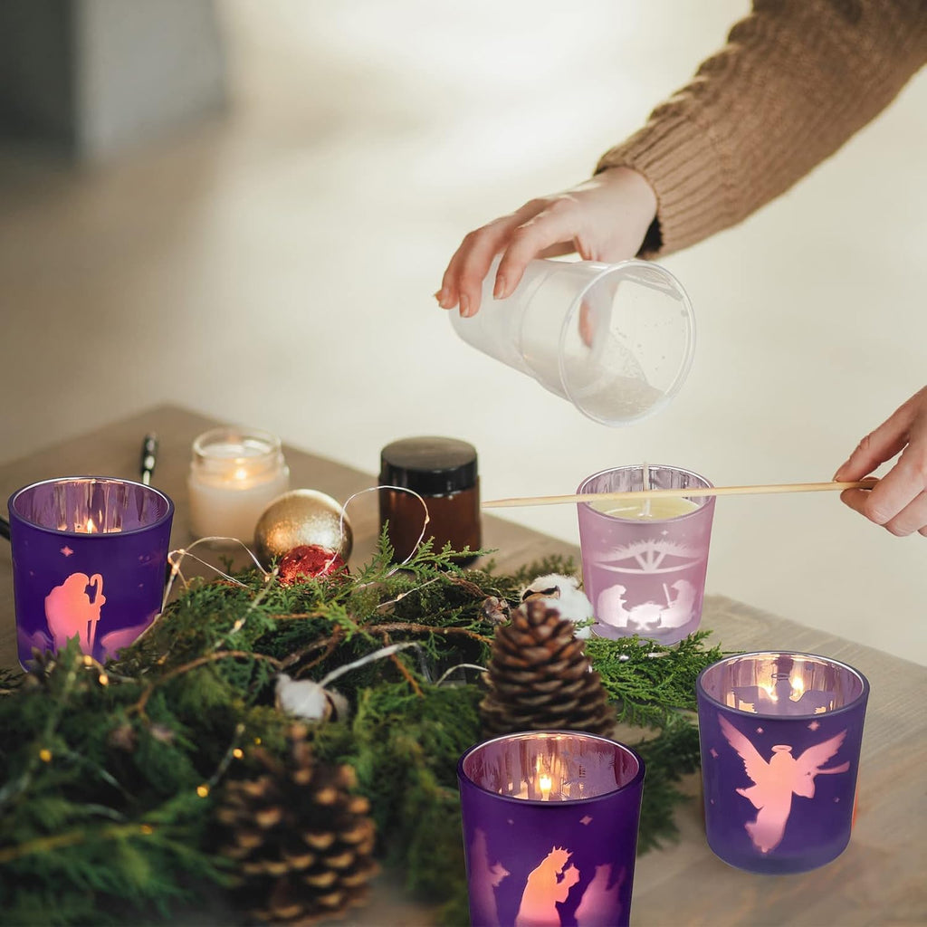 Advent Candle Holder Set of 4, Christian Decoration Votive Candle Holders, Glass Tealight Holders for Christmas Table