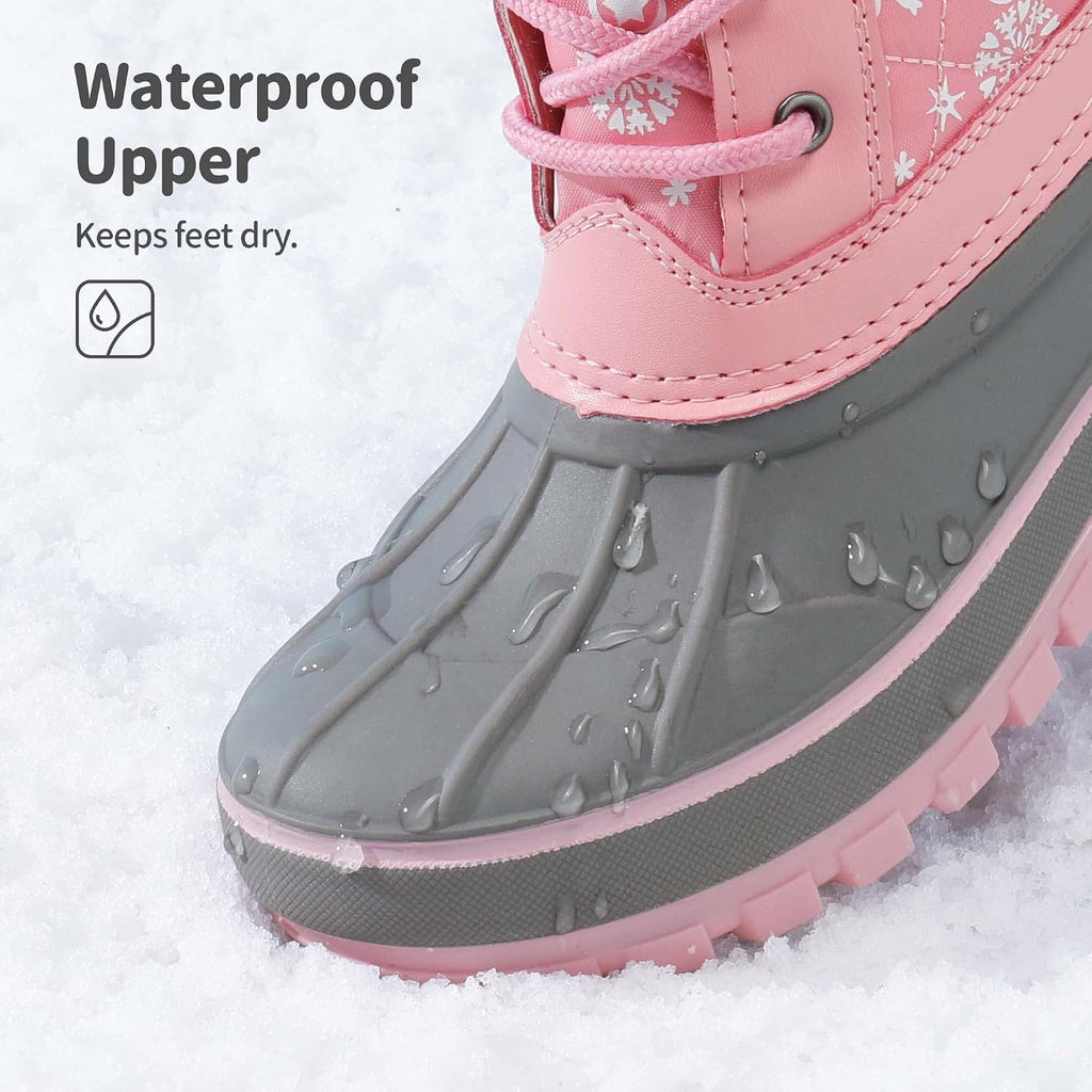 Girls Snow Waterproof Winter Boots | Warm Faux Fur Lined Outdoor Secure Grip Anti Slip Outsole Easy Wear Windproof