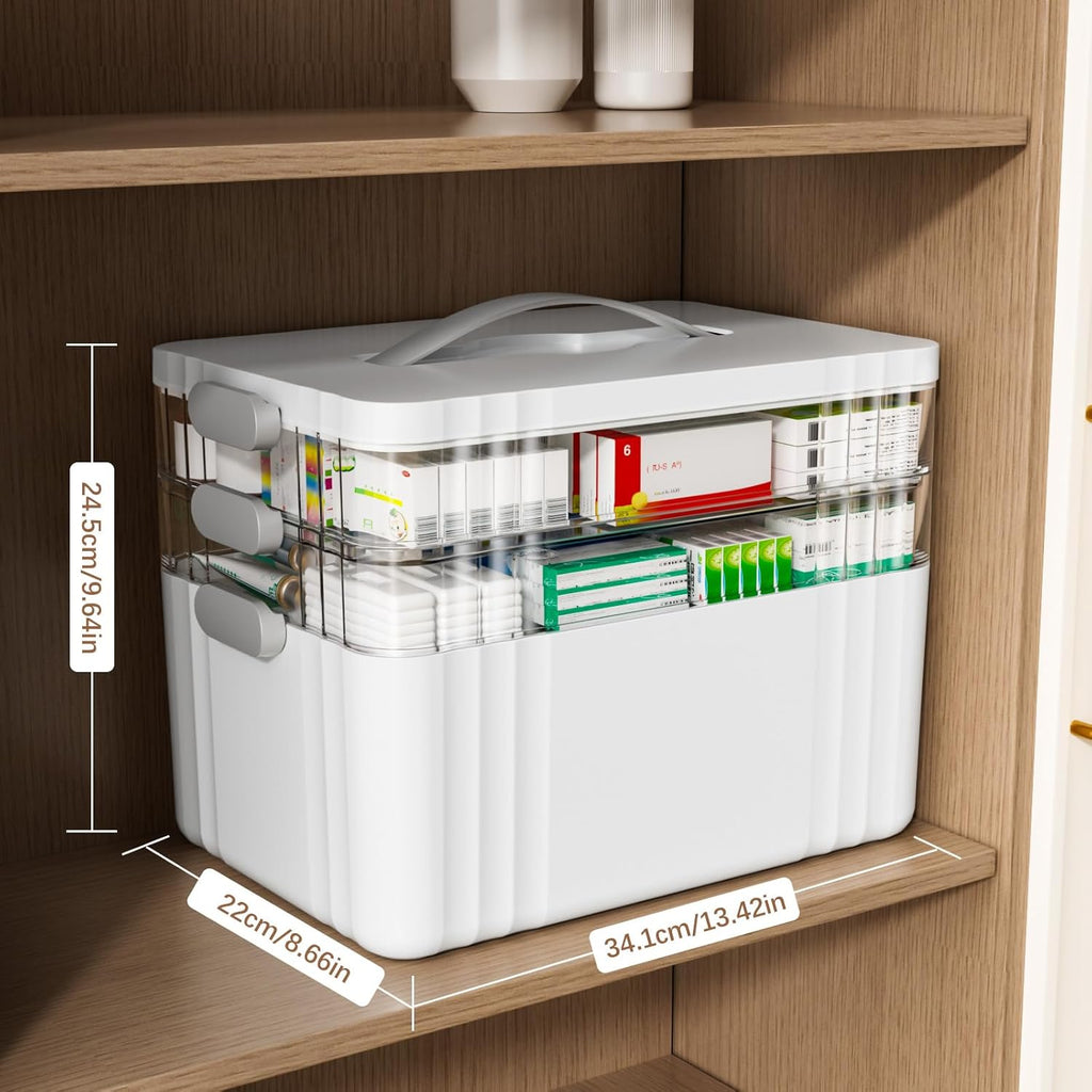 3-Tier Medicine Organizer - Portable Medicine Cabinet with Plastic Handle, Multipurpose Medical Box, Pill Organizer
