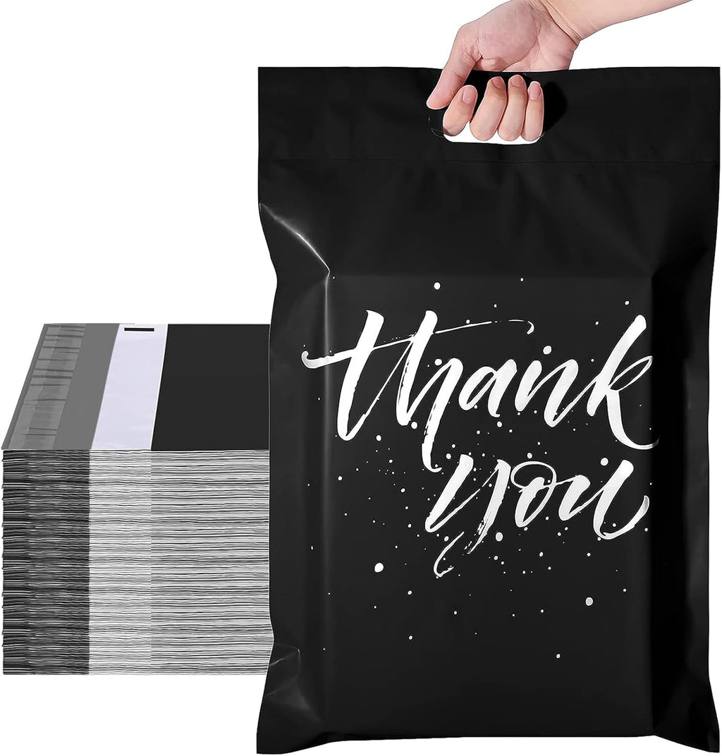 Thank You Poly Mailers with Handle 12x15.5 100 Pcs Easy to Carry | Upgrade Design Shipping Bags Envelopes for Clothes