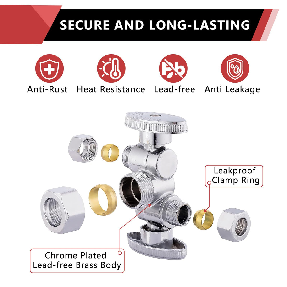 2Pcs EFIELD Angle Comp Stop Valve, 2 Shutoff Handle,3/8"OD(VALVE134-2)