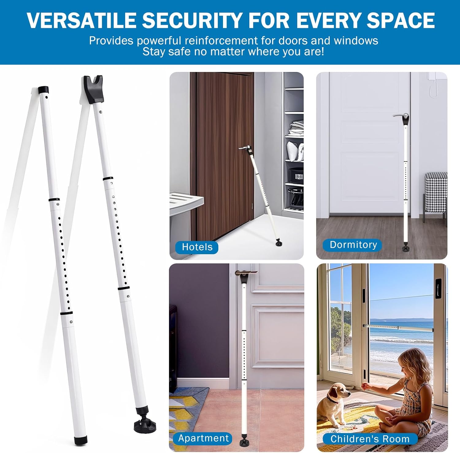 Heavy Duty Sliding Door Security Bar, Adjustable 23"-47" Security Window Stopper Jammer for Home & Travel, Door Lock