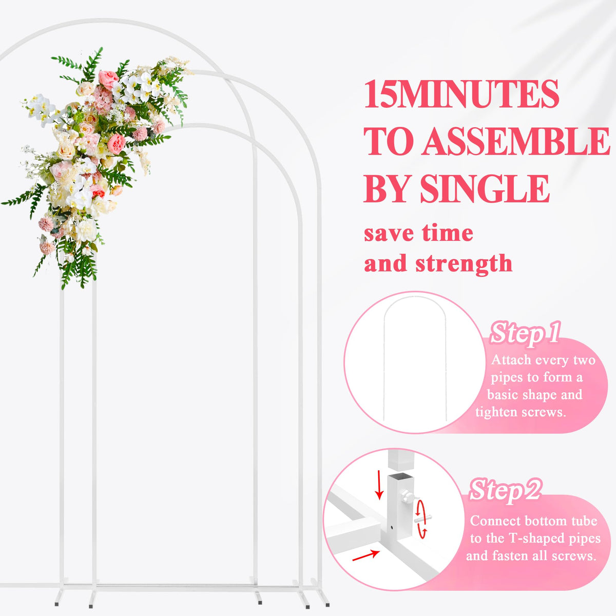 Wedding Arch Backdrop Stand 7.2FT,6.6FT,6FT White Metal Arch Stand
