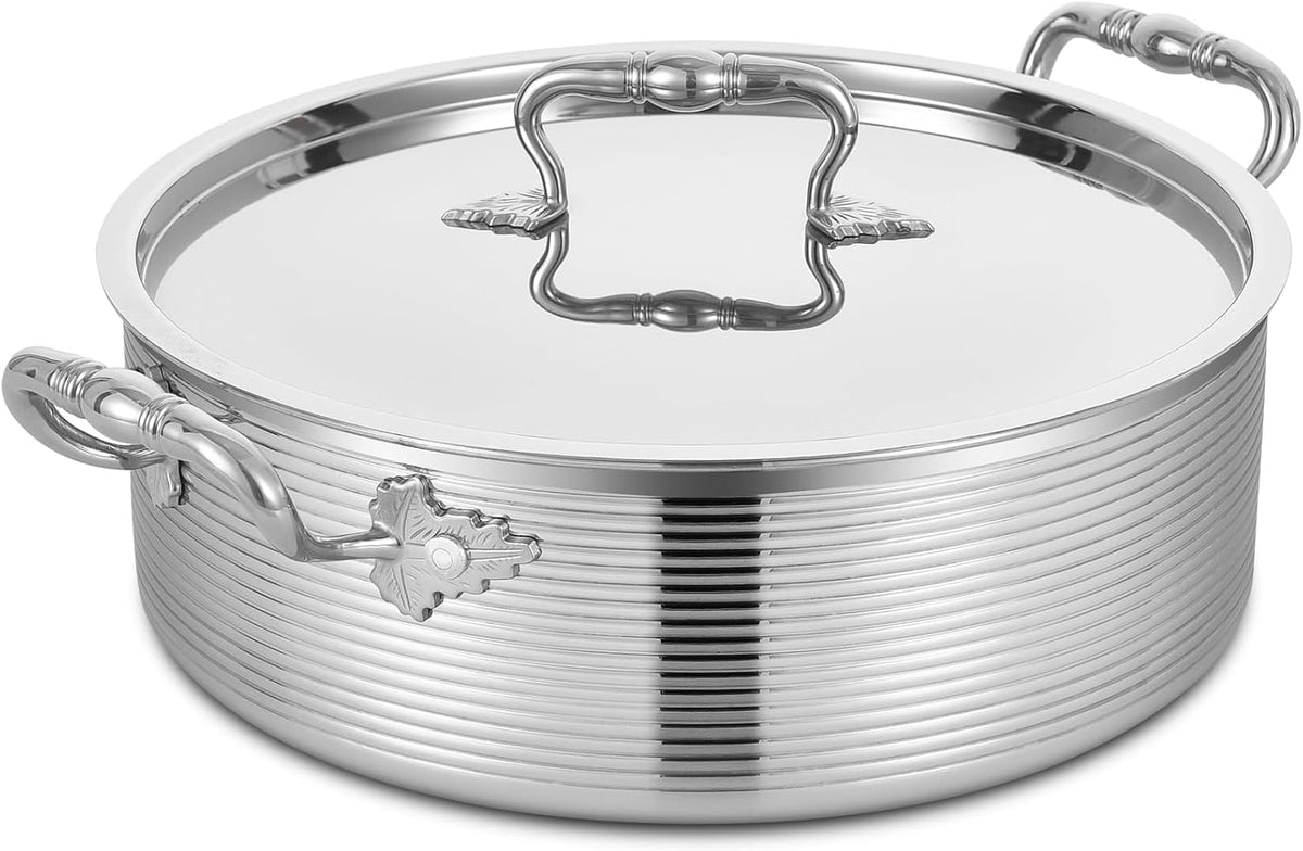 7 QT Stainless Steel Braiser Rondeau Pot with Lid, Riveted Handle