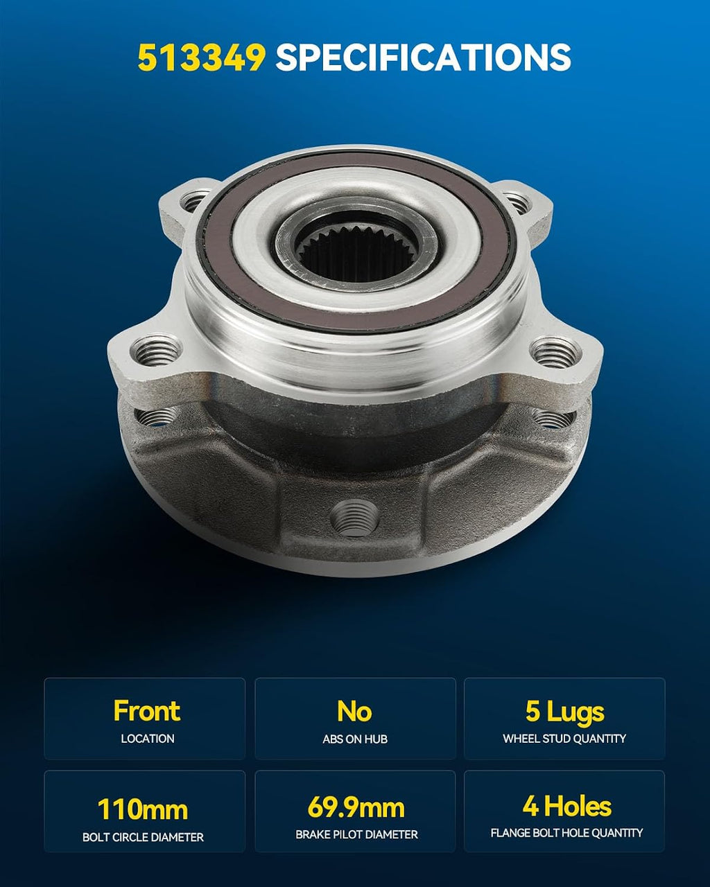 PHILTOP 513349 x2 Front Wheel Bearing Hub Assembly for Jeep Cherokee