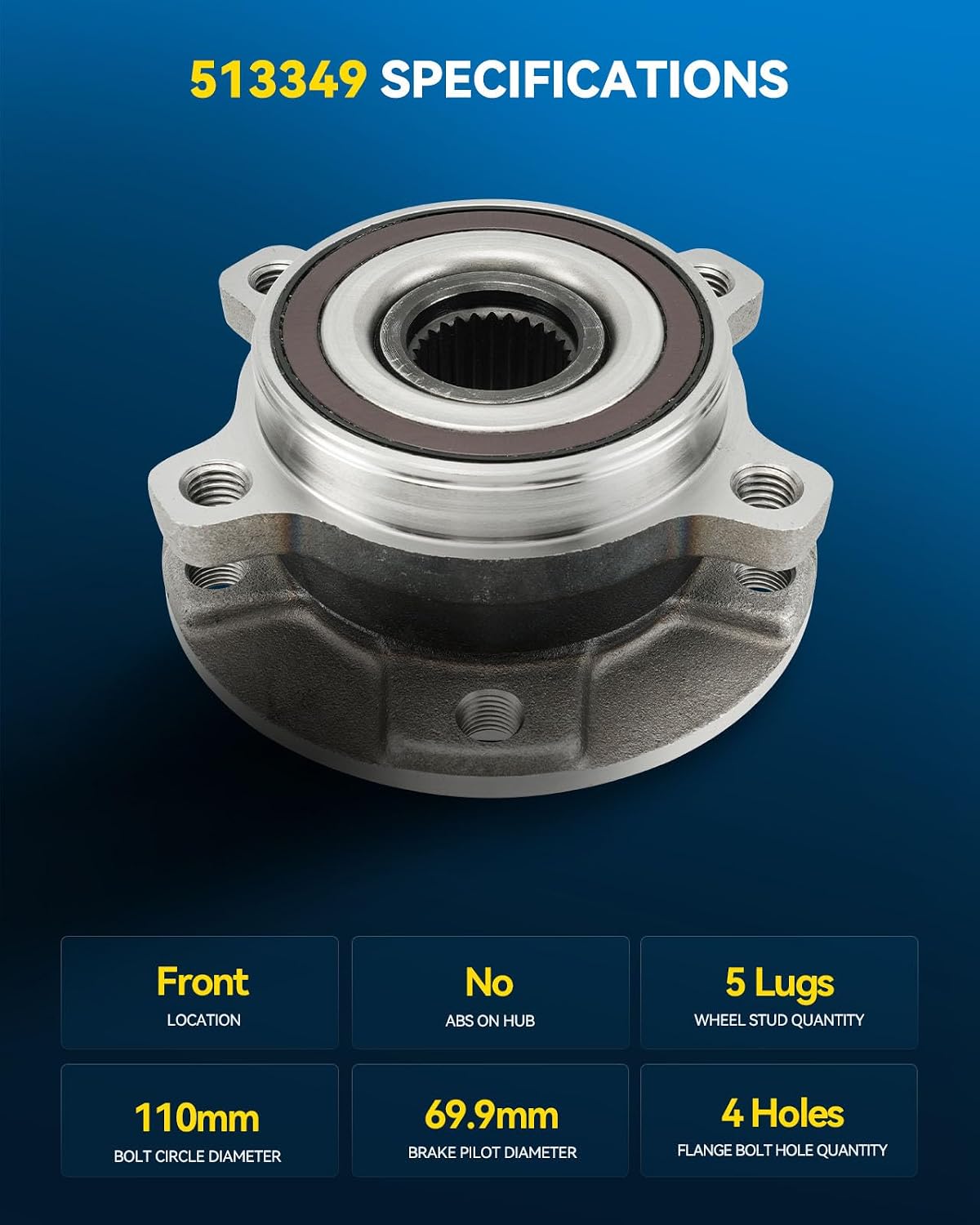 PHILTOP 513349 x2 Front Wheel Bearing Hub Assembly for Jeep Cherokee