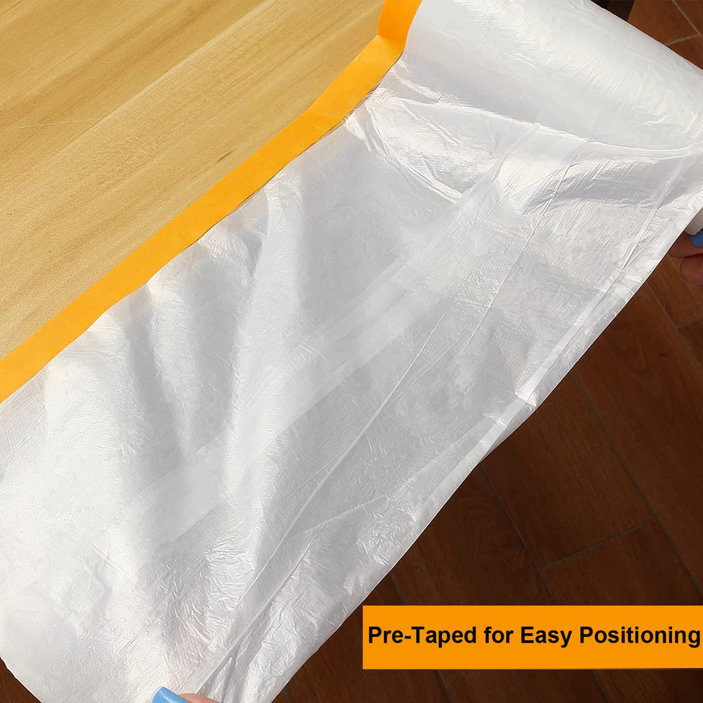 MARNER 4 Rolls Clear Plastic Sheeting 4.9Ft X 65.5 Ft Pre-Taped Masking Film Drop Cloths for Painting, Automotive