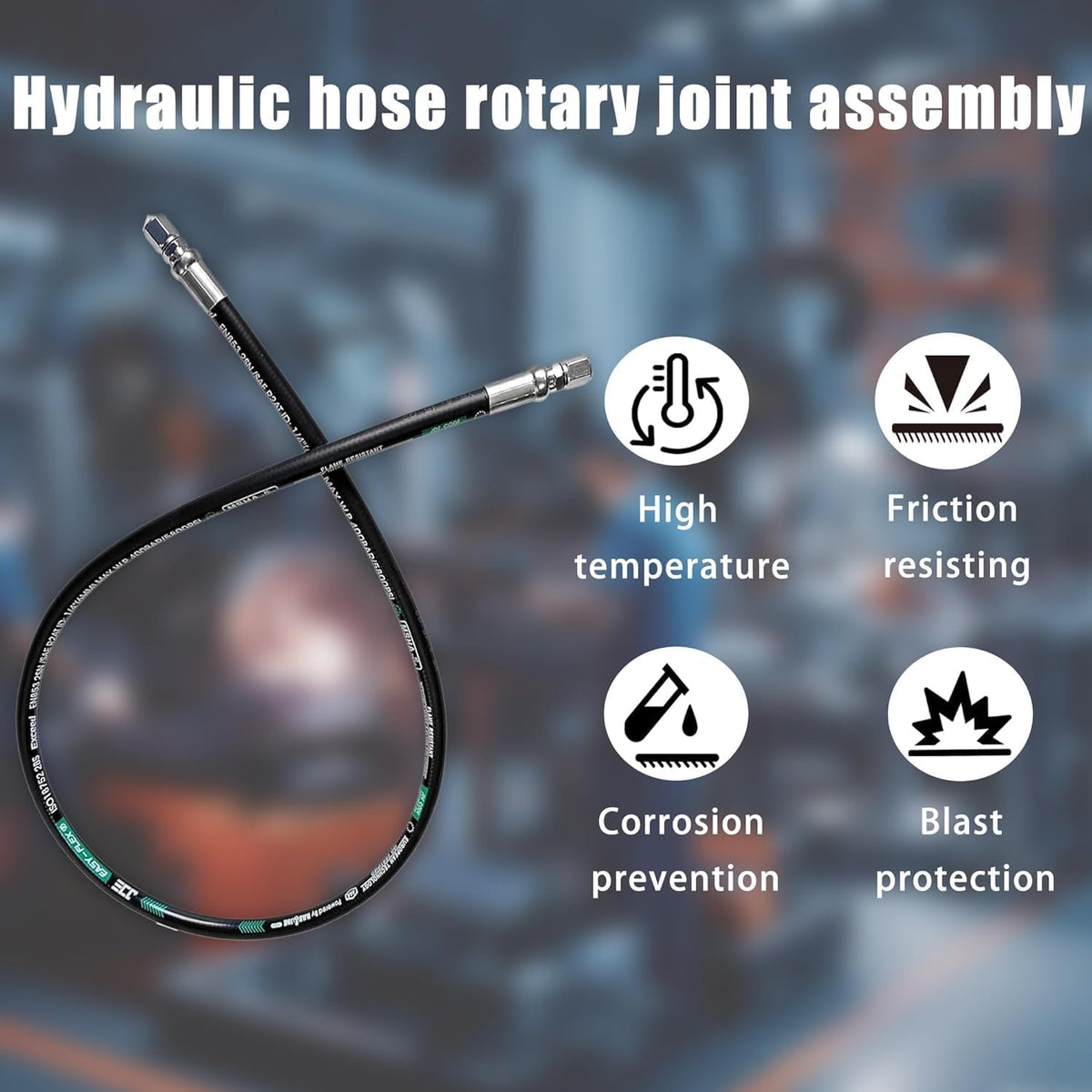Heroson 26711-04-04RW Hydraulic Hose Swivel Assembly 1/4 ” Hydraulic Hose with Female JlC X Female JlC 60" Long 5800 psi, Black