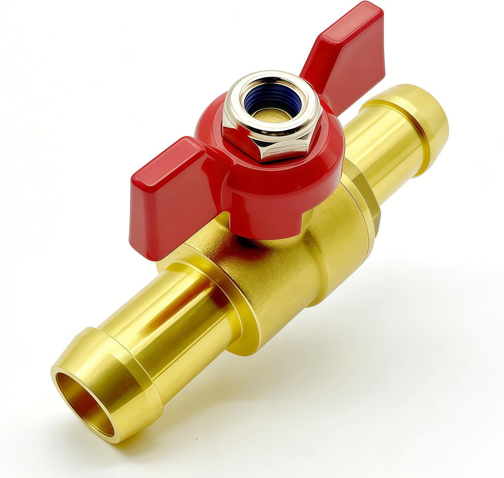 1PCS Brass Shut Off Valve 3/4" Inch, Red Butterfly Handle for Hot and Cold Water with 2 Hose Clamps