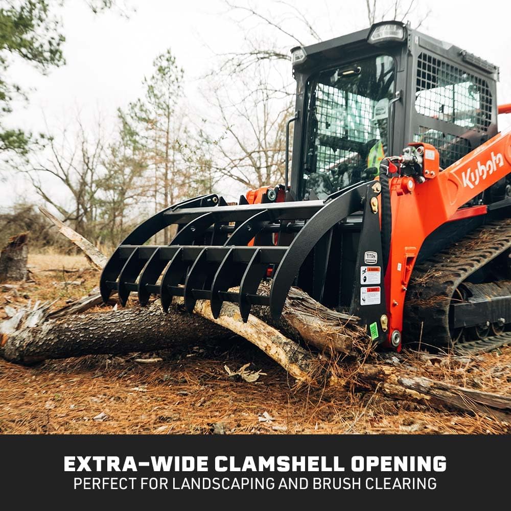 84" Root Grapple Rake, Universal Skid Steer Mount, Wide Clamshell, Twin 3,000 PSI Cylinders, 2,900 LB Rated