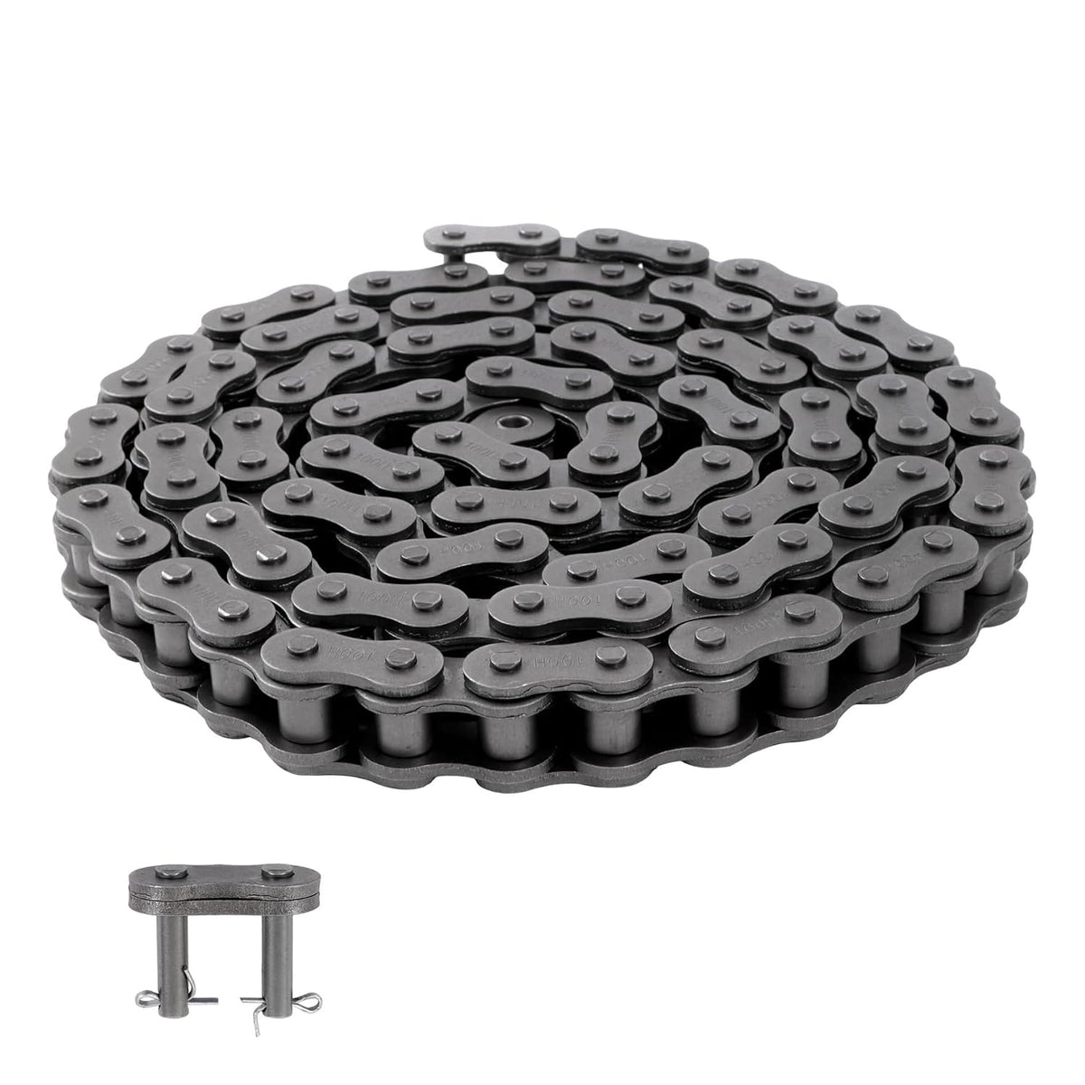 100H Heavy Duty Roller Chain 10 Feet with Connectors Carbon Steel Chain