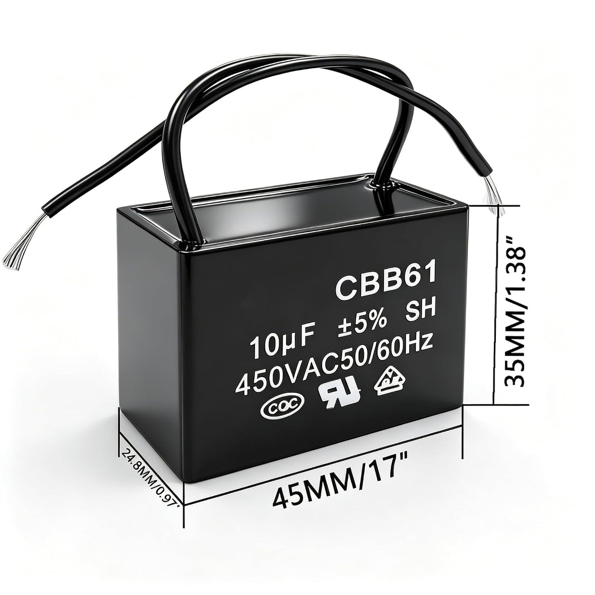 Twidec/2Pcs CBB61 Ceiling Fan Capacitor 450V AC 50/60Hz Run Capacitor 2-Wire Metallized Polypropylene Film Capacitors for Ceiling Fan Motor Start Run 10uf CBB61-10