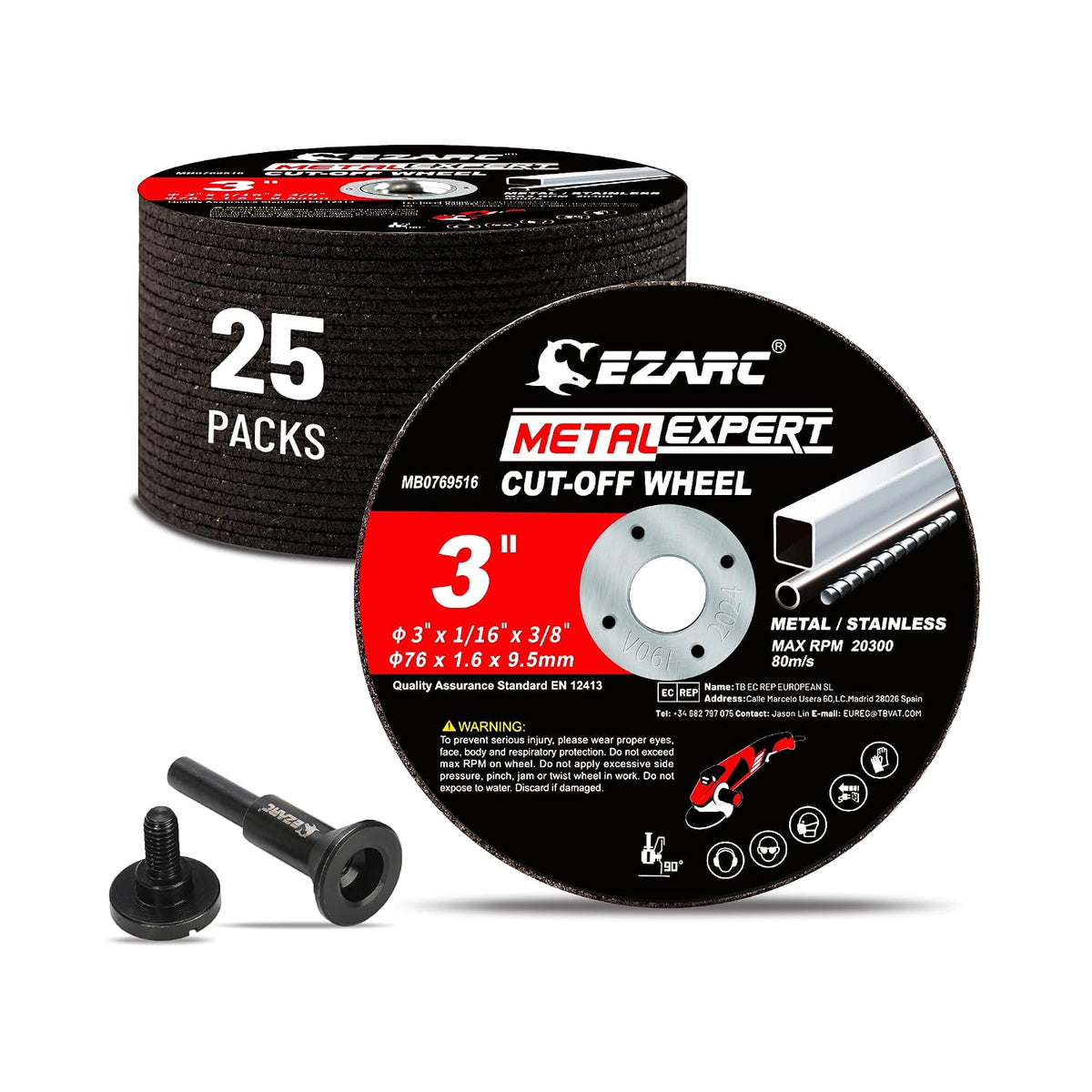 EZARC 25 Pack 3" Cut Off Wheels with 1/4" Mandrel, 3/8" Arbor Metal Cutting