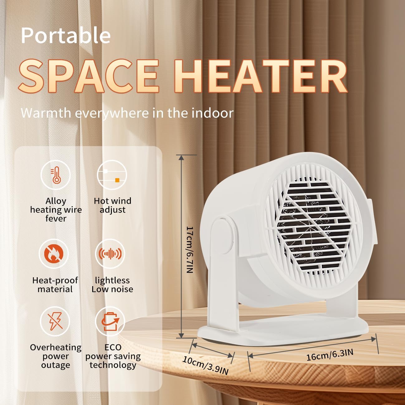 Mini Space Heater, 400W/600W Portable Heater | Indoor Use
