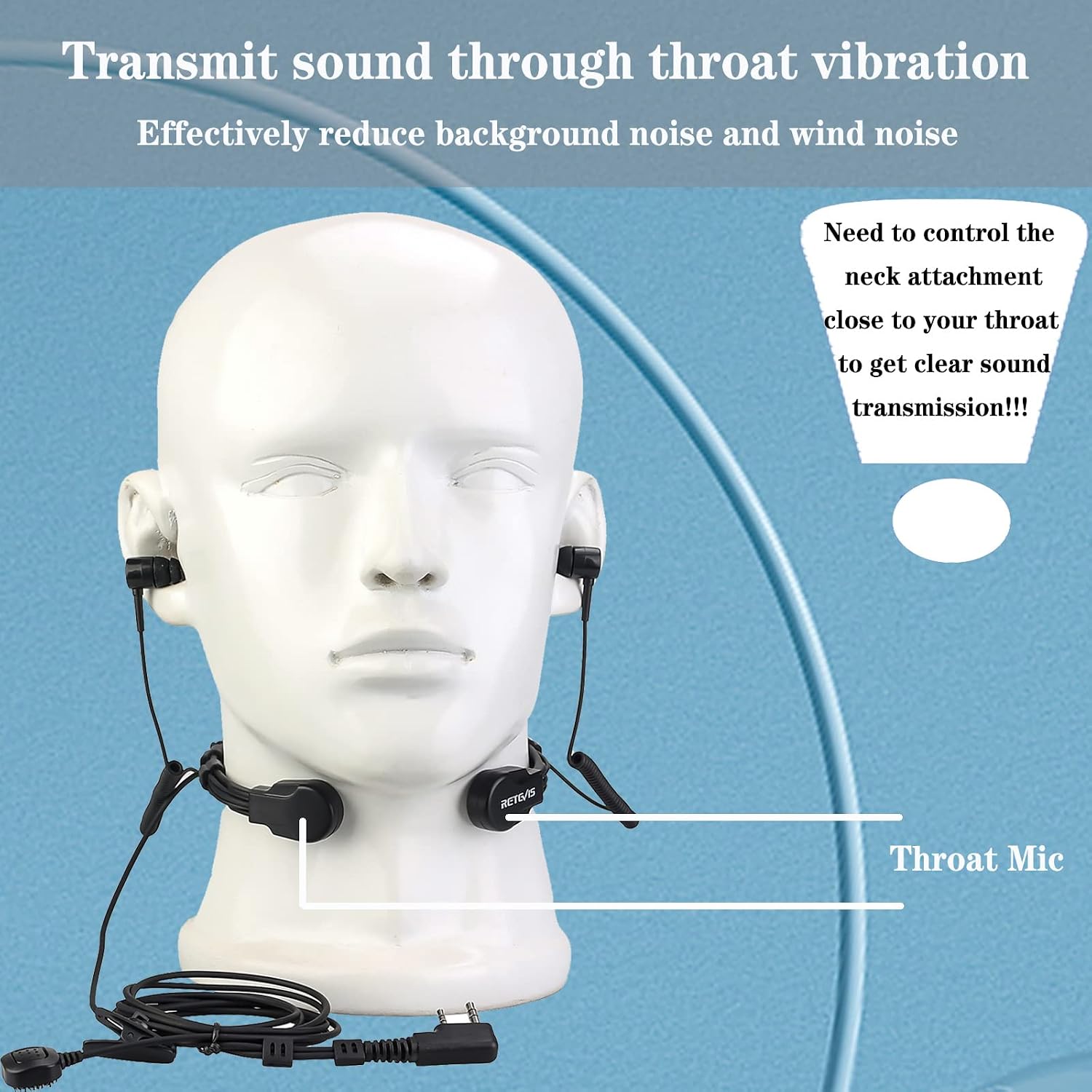 ETK007 Adjustable Throat Mic Two Way Radio Headset, Finger PTT | for Cycling, for RT22/RT21/H777/RT68, Compatible