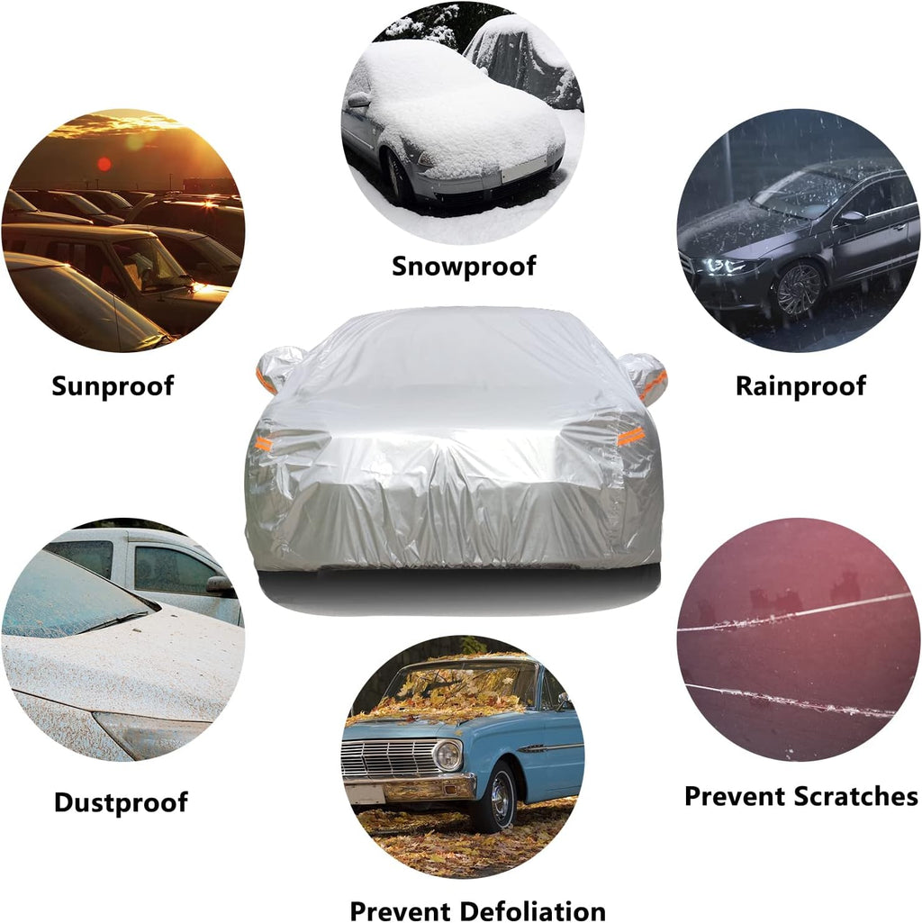 Car Cover with Zipper, 2 Layer Full Car Covers Waterproof/UV Protection/Snowproof/Dustproof, Universal Car Cover (Fit