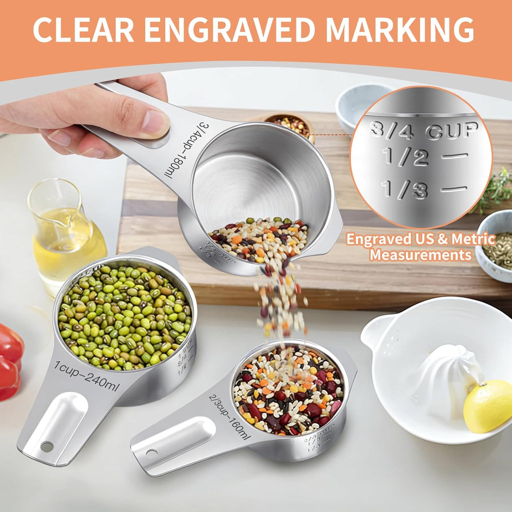 Measuring Cups and Spoons Set, 7 Stainless Steel Nesting Measuring Cups & 7 Spoons, 5 Mini Measuring Spoons &1