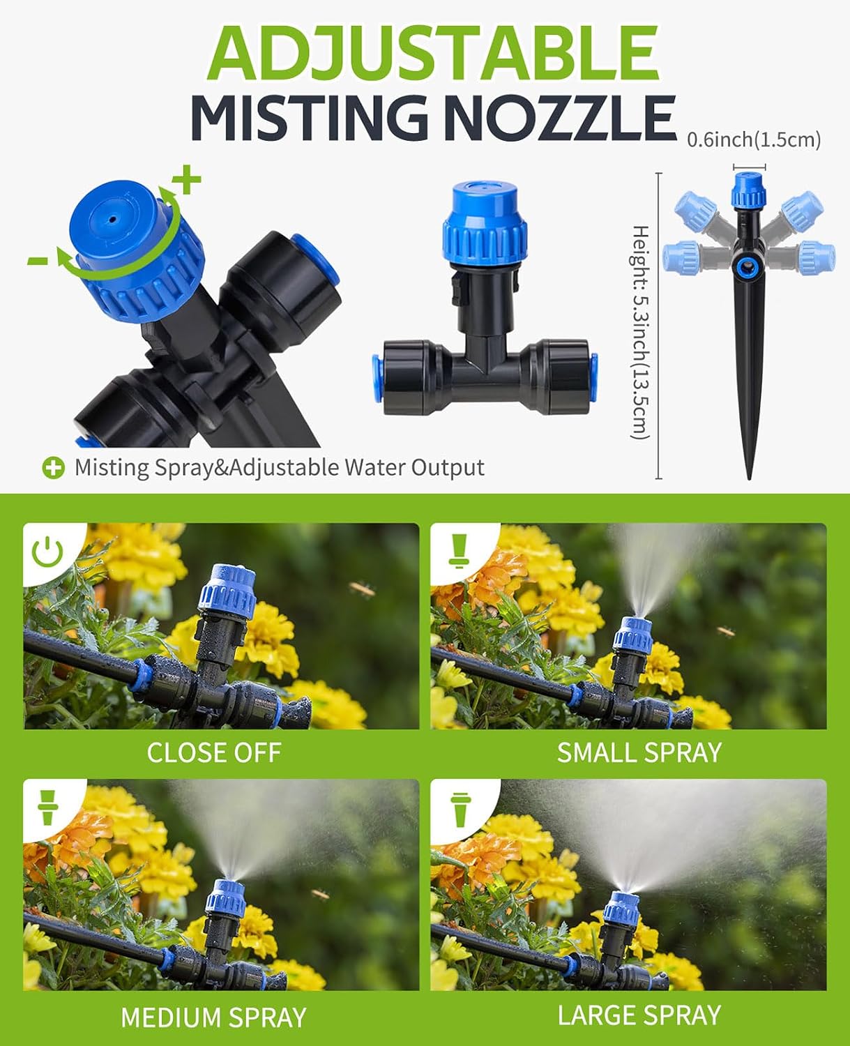 59FT Drip Irrigation Kit with Water Timer, Quick-Connect Garden Watering System with 15 Adjustable Misting Nozzles