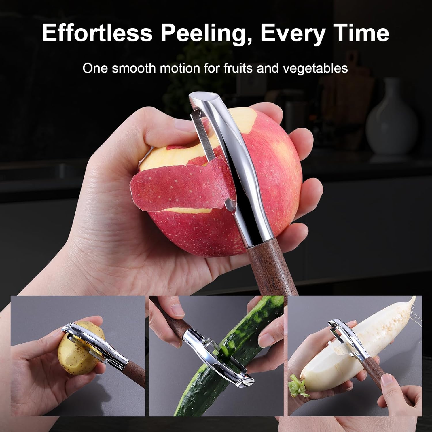 Premium Vegetable Peeler, Stainless Steel Potato Peeler with Ergonomic Wood Handle, Sharp Veggie Peeler for Potatoes