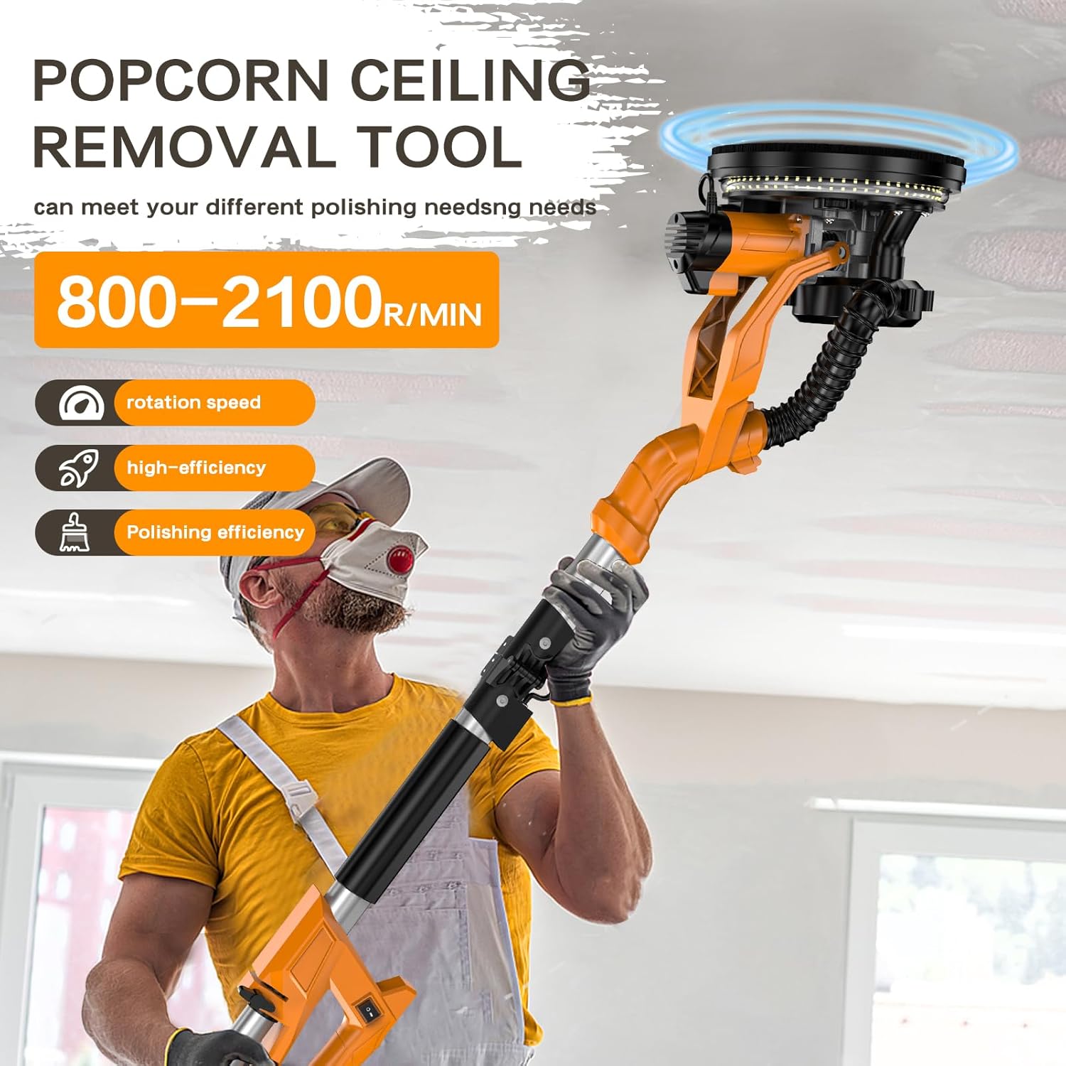 Drywall Sander with Vacuum Dust Collector,Popcorn Ceiling Removal | Dustless Vacuum System;9 Variable Speed