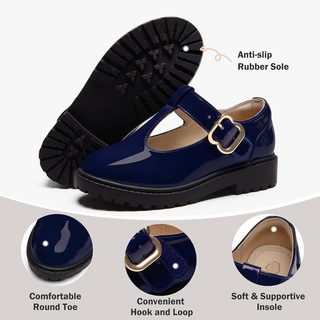 Girls Shoes School Mary Jane Uniform Dress Shoes Kids Loafers T-Strap Flats