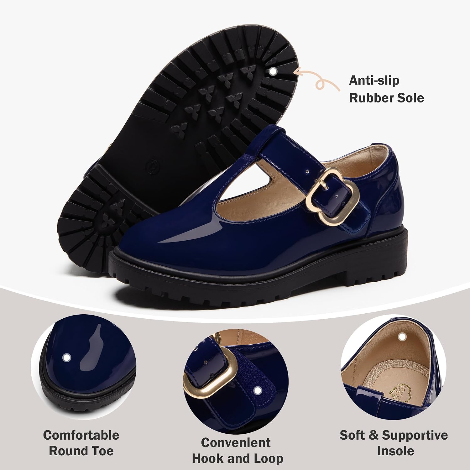 Girls Shoes School Mary Jane Uniform Dress Shoes Kids Loafers T-Strap Flats