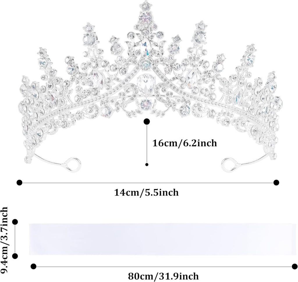 Custom Sash with Crown White Blank Satin Sash For Women Girls Birthday Prom Pageant Bride to Be Make Your Own