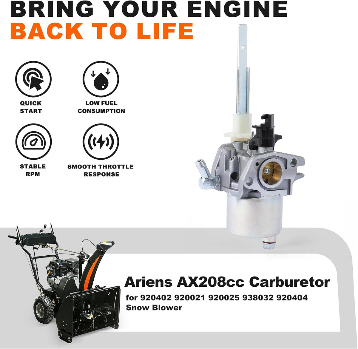 Huayi 20001368 Carburetor for Ariens 208cc 920402 Snow Blower
