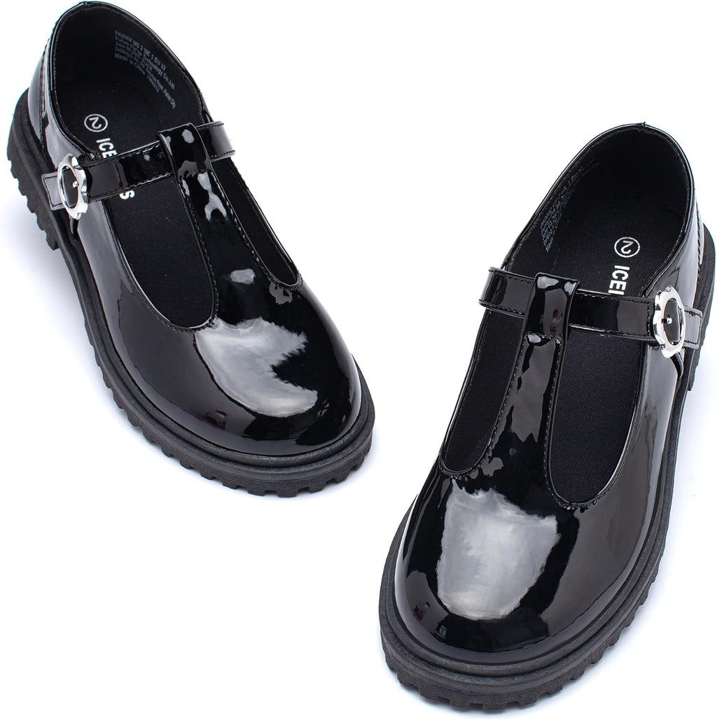 Girls School Uniform Shoes Mary Jane Flats,Low Heel Princess Hook and Loop Dress Shoes for School Party