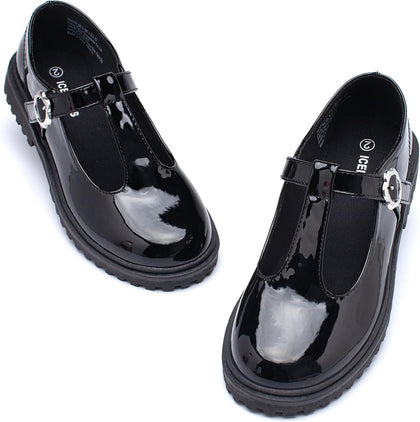 Girls School Uniform Shoes Mary Jane Flats,Low Heel Princess Hook and Loop Dress Shoes for School Party