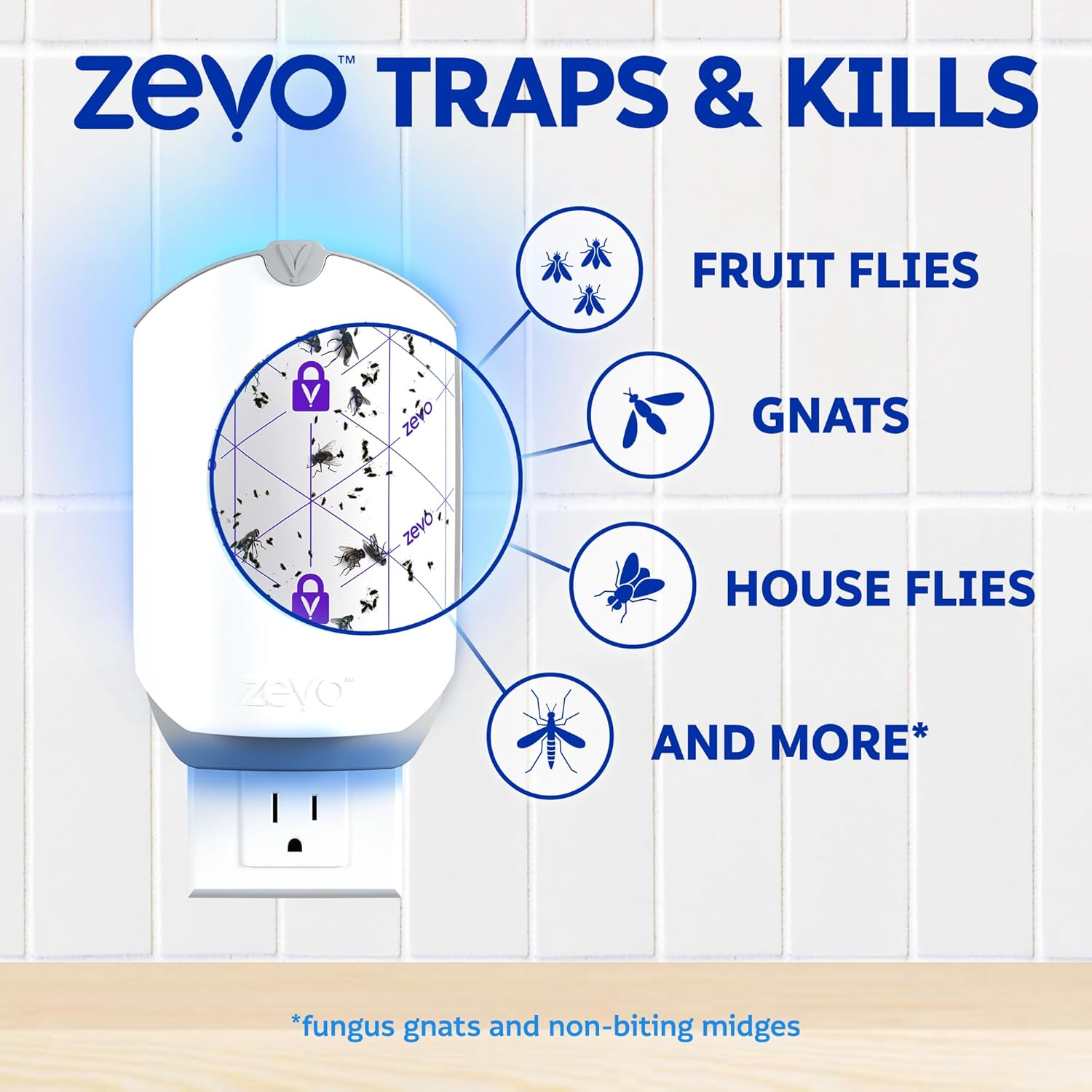 Flying Insect Trap for Fruit Flies & Gnats, 1 Plug-in Base & 3 Refills | Catches Fruit Flies & Gnats Near Fruit Bowls