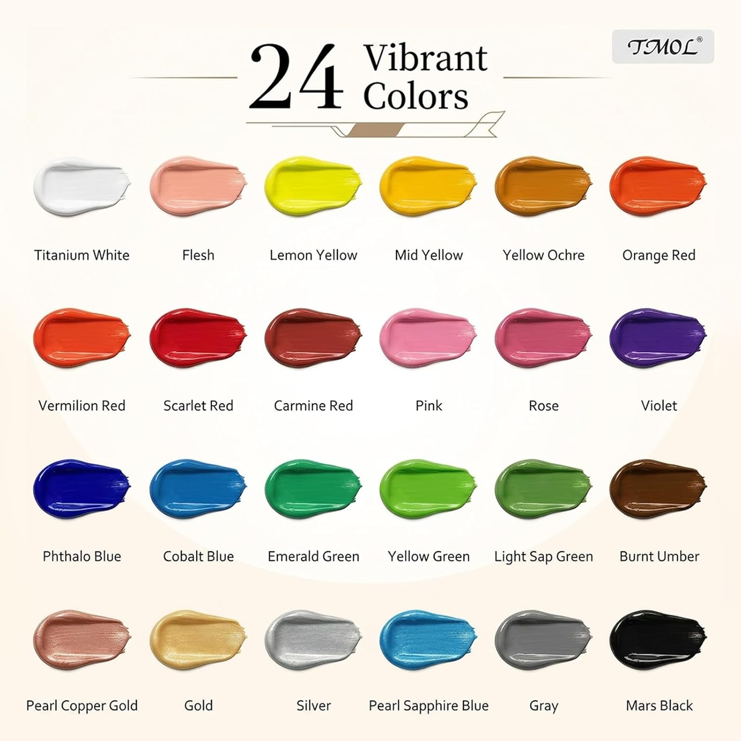 Acrylic Paint Set, 24 Colors (2 oz/Bottle) with 12 Art Brushes, Art Supplies for Painting Canvas, Wood, Ceramic &