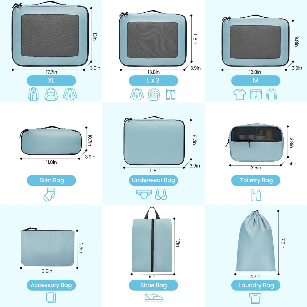Mesh Packing Cubes for Travel, Durable Luggage Organizer with Sturdy Material and Double Zippers, Comprehensive Set