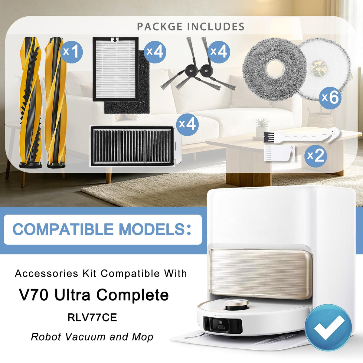 V70 Ultra Complete Accessories Pack Compatible with MOVA Robot Vacuum