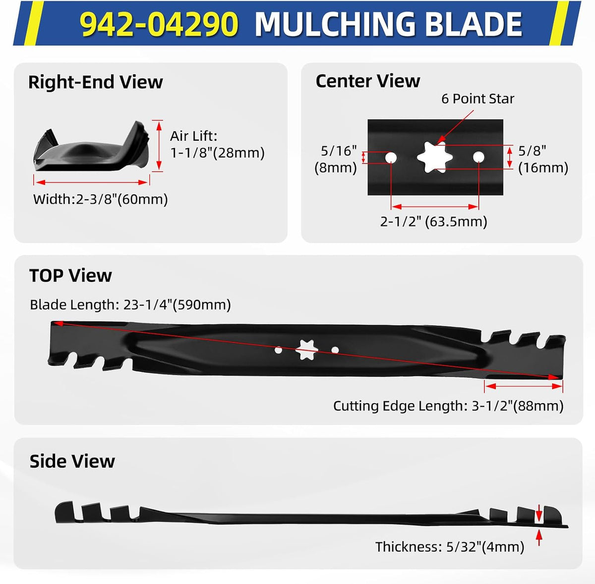 GICOOL 942-04290 Mulching Mower Blades for Cub Cadet 46 Inch Mowers