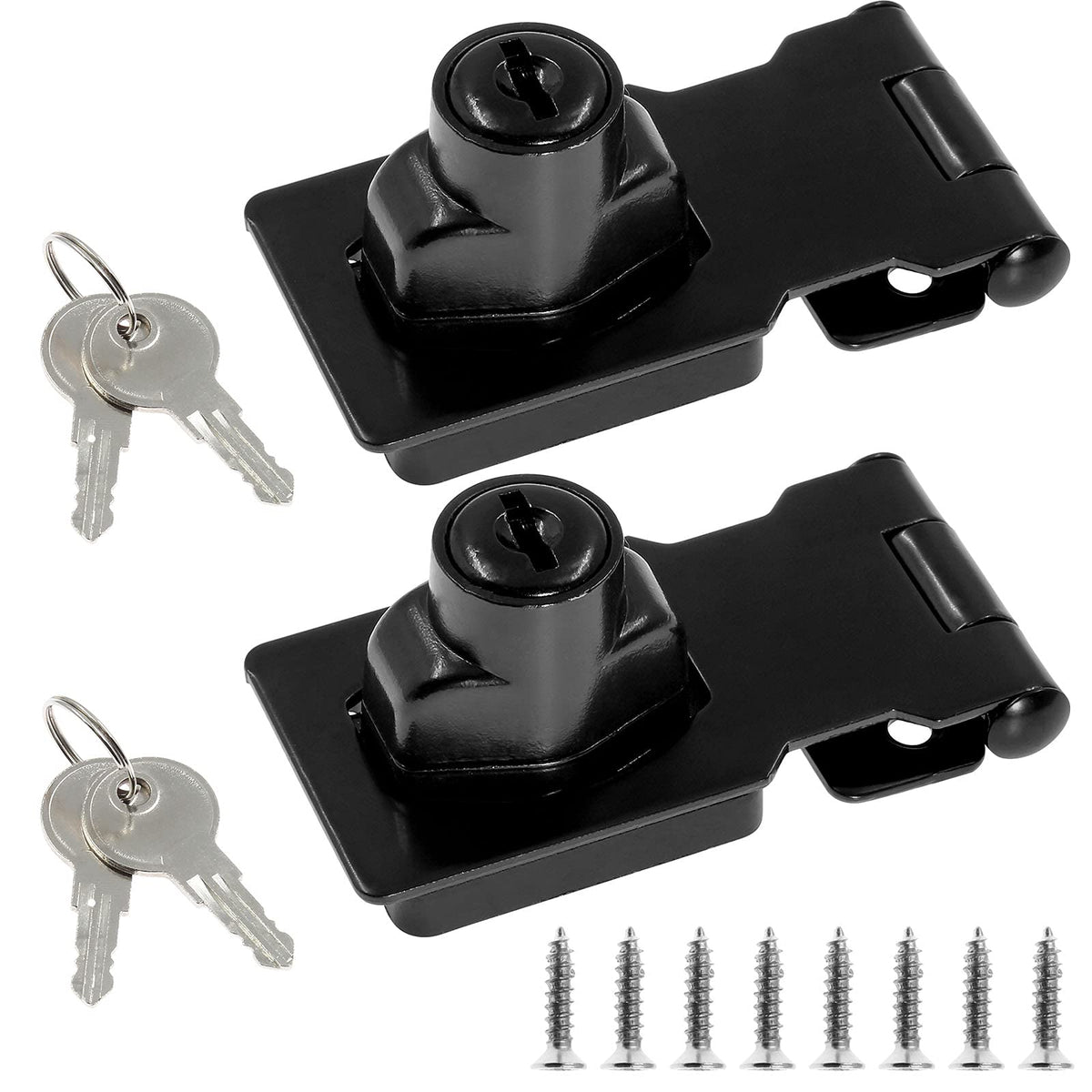 2 Pack 2.5 Inch Hasp Locks with Keys, Flat Black