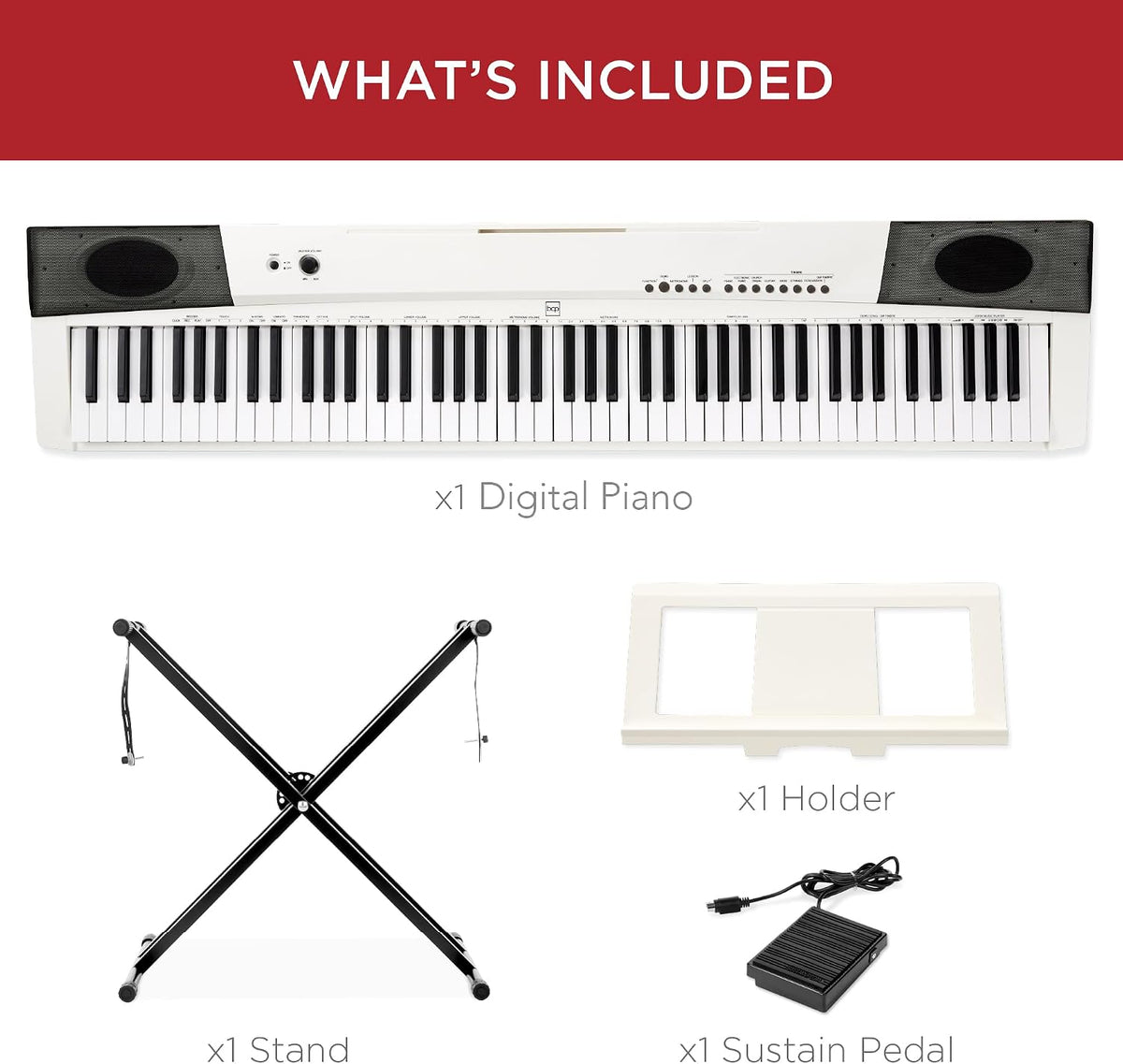 88-Key Full Size Digital Piano Electronic Keyboard Set for All Experience Levels w/Semi-Weighted Keys, Stand, Sustain